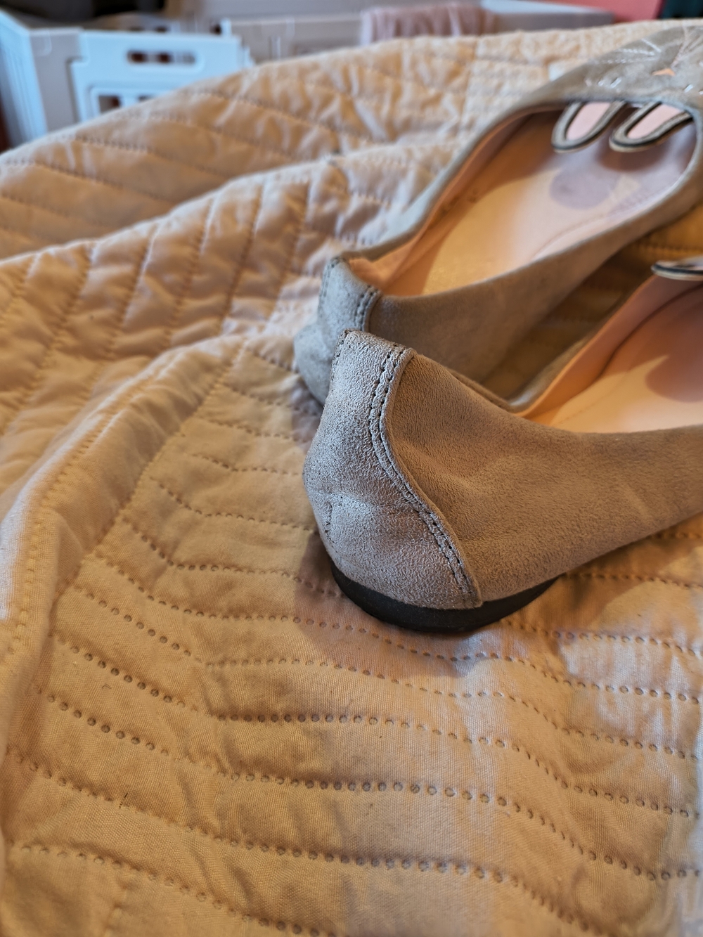 T.U.K Grey Suede Ballet Flats with Rabbit Ears And Embroidered Face. 6.5 - Picture 4 of 8